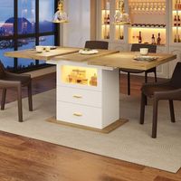 mesa de comedor extensible - cocina y comedor - mdf - blanco y madera 110-140x80x75cm