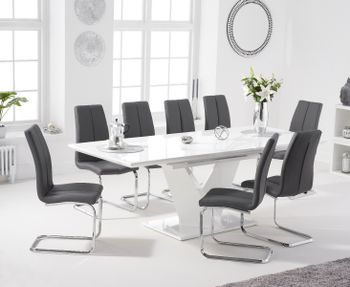 Halo 160cm White High Gloss Extending Dining Table with Tarin Faux Leather Chairs - Grey, 4 Chairs