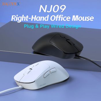 Ajazz NJ09 Ratón para Juegos con Cable Asimétrico para Mano Derecha, Sensor de Alto Rendimiento DPI8000, Plug and Play, Ratón para Estudiantes y Oficina