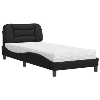 Cama Con Colchón Hvar Cuero Sintético Negro 90x200 Cm Vidaxl