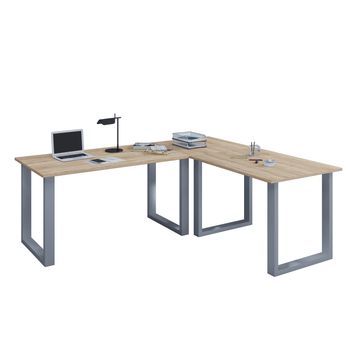 Vcm Vcm Escritorio De Madera | Escritorio De Esquina Liso | 190x160 | L Forma Izquierda O Derecha | Placa De Mesa De Trabajo 80 Cm De Profundidad | Mesa De Ordenador Muebles De Oficina - Lona U (plata / Roble Sonoma)