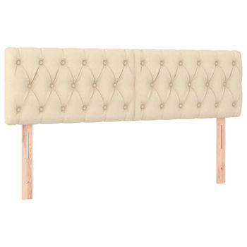 Cabecero Cama Mueble De Dormitorio Con Led De Tela 144 X 7 X 78/88 Cm Crema M02_0000483