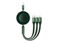 cable usb - baseus 3-en-1 bright mirror 66w retractil carga rapida multidispositivo usb-c a usb-c-lightning-micro 110 cm verde