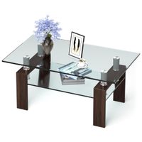 costway mesa de centro rectangular con tablero de vidrio y patas metalicas y estante para sala de estar oficina 995 x 595 x 445 cm marron