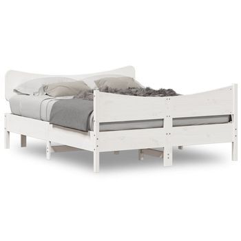 Cama Matrimonial | Cama Para Adultos | Estructura De Cama Con Cabecero Madera Pino Blanco 140x190 Cm