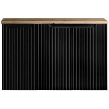 Mueble De Baño Bajo Lavabo Newport Con 3 Puertas 90x60x40 Cm - Negro/efecto Roble [en.casa]