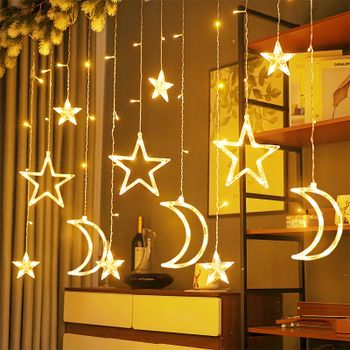Aigostar luces de cortina de Navidad con estrellas y lunas, 3M*3M*0.6M, 8 Modos Cadena de Luces con Remoto, 120 LED, temporizador, Resistente al Agua, para exterior y Interior, decoracion navidad