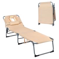 costway tumbona ajustable plegable silla reclinable de playa con cojines para acostarse boca abajoarriba y cavidad facial beige