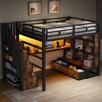 sweiko 140x200 cm cama alta con escritorio estantes 2 cajones escalera almacenamiento negro