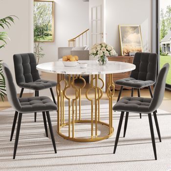 Conjunto De Comedor - Mueble De Salón - Mdf Y Terciopelo - Multicolor (100x100x76cm)