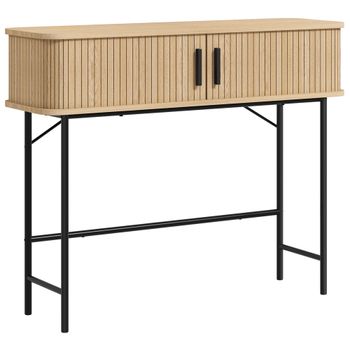 HOMCOM Consola Vintage Mesa de Pasillo con 2 Puertas Correderas de Tambor 100x30x80 cm Roble y Negro