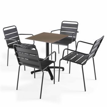 Mesa De Jardín En Laminado Color Topo Y 4 Sillas Grises, Opéra - Oviala