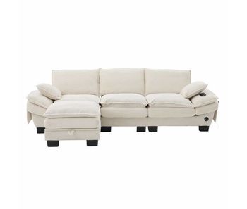 Sofá modular 3 plazas - amplia superficie de asiento, diseño ergonómico, acolchado de espuma de alta densidad, puerto usb-c y bolsillos laterales - beige