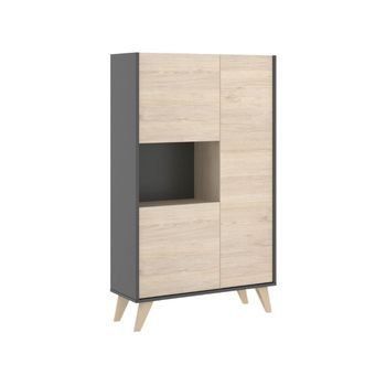 Aparador Ness 3 Puertas Con Compartimento Grafito/natural 135x81x43 Cm