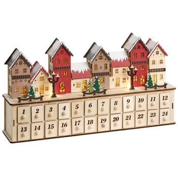 Decoración De Navidad Led Calendario De Adviento De Madera Casitas A Pilas Marrón Claro Visterflo