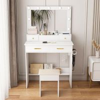 tocador con espejo led y taburete - mueble para dormitorio - mdf - blanco 80x40x137cm