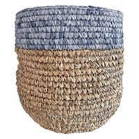 cesto de rafia natural con tonos azules d 25 cm