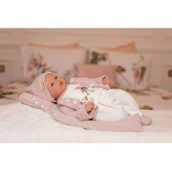 Muñeca Eva,sin Pelo, Camiseta Y Polaina Blanca, Chaqueta, Gorro Y Mantita Rosa .sin Mecanismo 46cm (muñecas Guca 880sm)