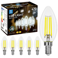 aigostar bombilla led e14 vela edison 4w equivalente a 40w blanco fria 6500k 470 lumenes bombilla led vintage decorativa c35 de filamento no regulable cristal transparente pack 6