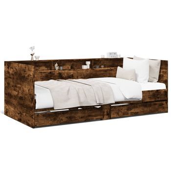 Sofá Cama | Sofá Convertible Con Cajones Sin Colchón Roble Ahumado 90x200 Cm