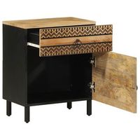 mesita de noche  mesilla de noche madera maciza de mango rugosa negro 50x33x60 cm