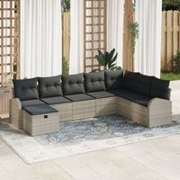 set de sofa de jardin de 8 piezas con cojines ratan poliester gris claro v3340 unico  gris