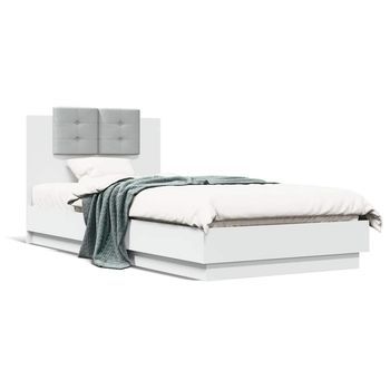 Cama Para Adulto | Cama Individual | Estructura Cama Con Cabecero Madera Ingeniería Blanco 90x200 Cm