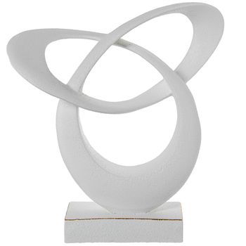 Figura Abstracta Ceramica 46cm Blanco,oro Acabado Arena