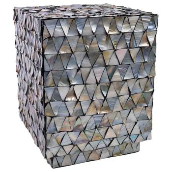 Taburete de madera y madreperla gris 35x35x45h cm