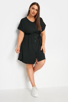 Yours Vestido Camisero Negro De Pico, Mujer Curvy Y Tallas Grandes, Yours