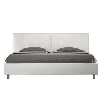Cama Matrimonial Con Somier Acolchada 200x200 Cuero Sintético Blanco Appia Large
