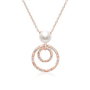 Cadena de plata 925 con colgante circular y perla en color rosado