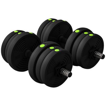 SPORTNOW Kit de Mancuernas 20kg 2 en 1 con Barra de Pesas Mango Antideslizante para Entrenamiento de Fuerza Negro Verde