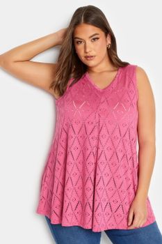 Yours Top Rosa De Calados Sin Mangas, Mujer Curvy Y Tallas Grandes, Yours