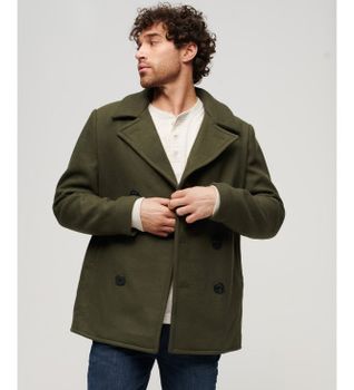 Superdry para hombre. M5011678A Chaquetón de lana Merchant Store verde (XL), Casual, Poliéster