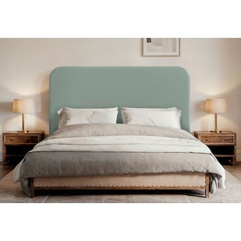 Dhome Cabecero Verde Agua Curvo Con Patas Tapizado En Polipiel 100cm Altura 125cm Para Pared Acústico Absorbente Cama Dormitorio (verde Agua, 100cm)