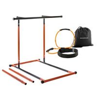 pack estacion de dominadas y cinturon con bandas de resistencia para gluteos y guia de ejercicios innovagoods