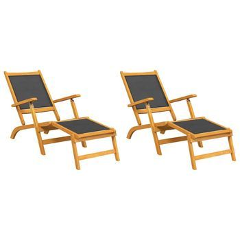 Pack 2 Uds Sillas De Jardín | Silla De Exterior | Sillón Con Reposapiés Madera Acacia Y Textilene