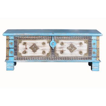 Baúl Madera De Mango En Azul Envejecido