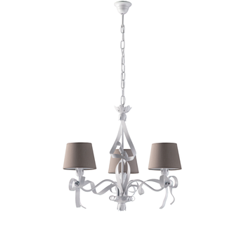 Lucy - Lámpara De Araña Blanca Estilo Shabby Chic Con Pantallas Gris Paloma, 3 Luces Ø59 Cm