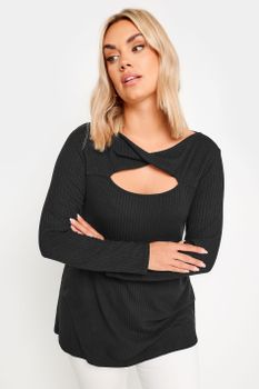 Yours Top Negro Cut Out Canalé, Mujer Curvy Y Tallas Grandes, Yours