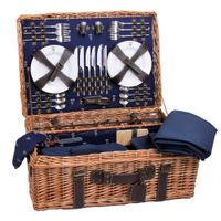 cesta de picnic de mimbre y cuero champs-elysees azul para 6 personas