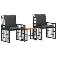 juego de muebles de exterior 3 piezas  mobiliario de jardin negro y gris oscuro
