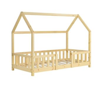 Cama para niños sisimiut forma de casa pino 70x140 cm pino natural [en.casa]