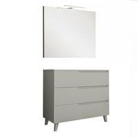 kibath mueble de bano con lavabo espejo y aplique led victoria 80x45 cm acabado moka mate 3 cajones con patas