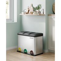 cubo triple de 45 l con pedal de acero de color plata y negro