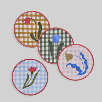 Set de 4 posavasos de algodón orgánico con cuadros y flores