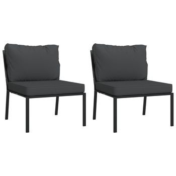 Pack 2 Uds Sillas De Jardín | Silla De Exterior | Sillón Acero Con Cojines Gris 60x74x79 Cm