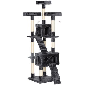 PawHut Árbol Rascador Grande para Gatos con Múltiples Niveles Cuevas Escaleras Juguetes Colgantes y Camas de Sisal 50x50x170 cm Gris   Aosom España
