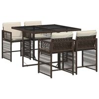 set comedor de jardin 5 uds  conjunto mueble jardin mesa y sillas y cojines ratan sintetico marron